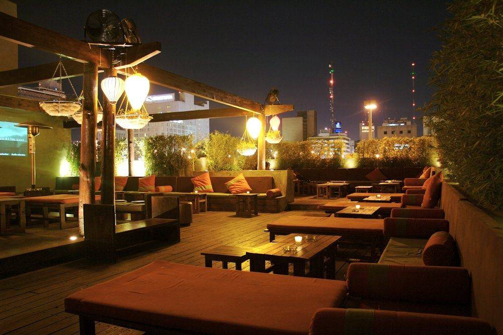Rooftop terrace at night
