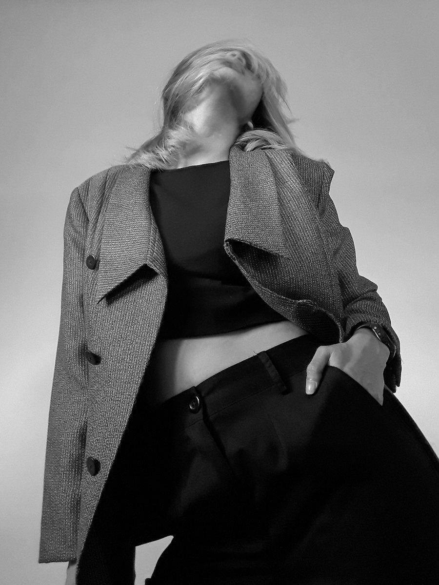 Model in a grey jacket