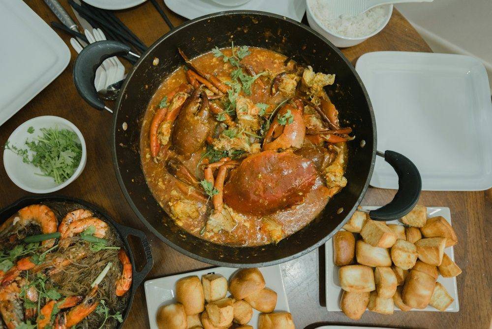 Jaffna crab curry in a pan