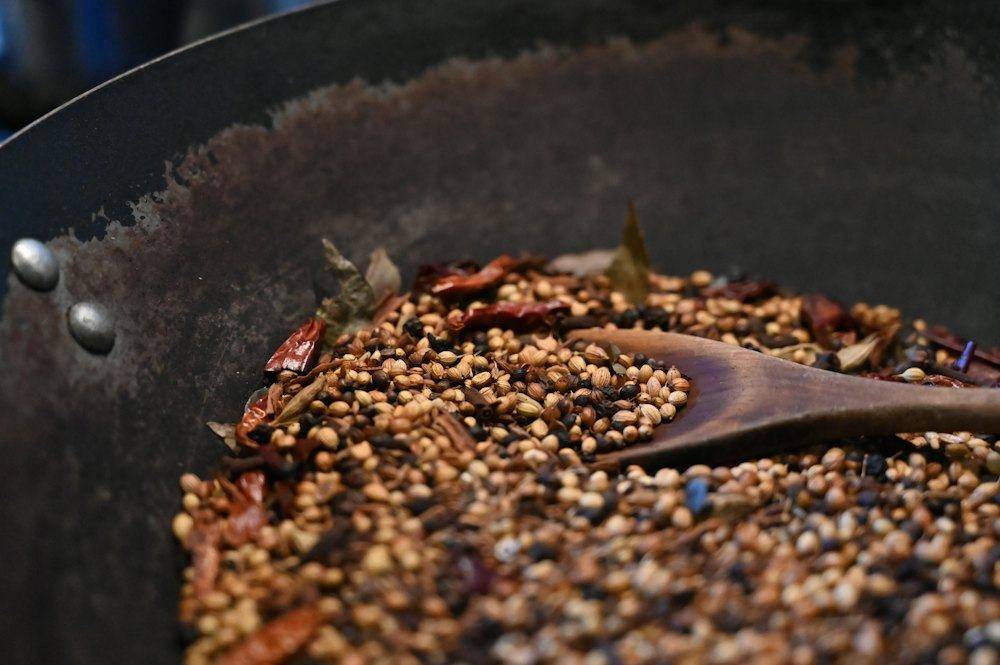 Spices roasting in a pan